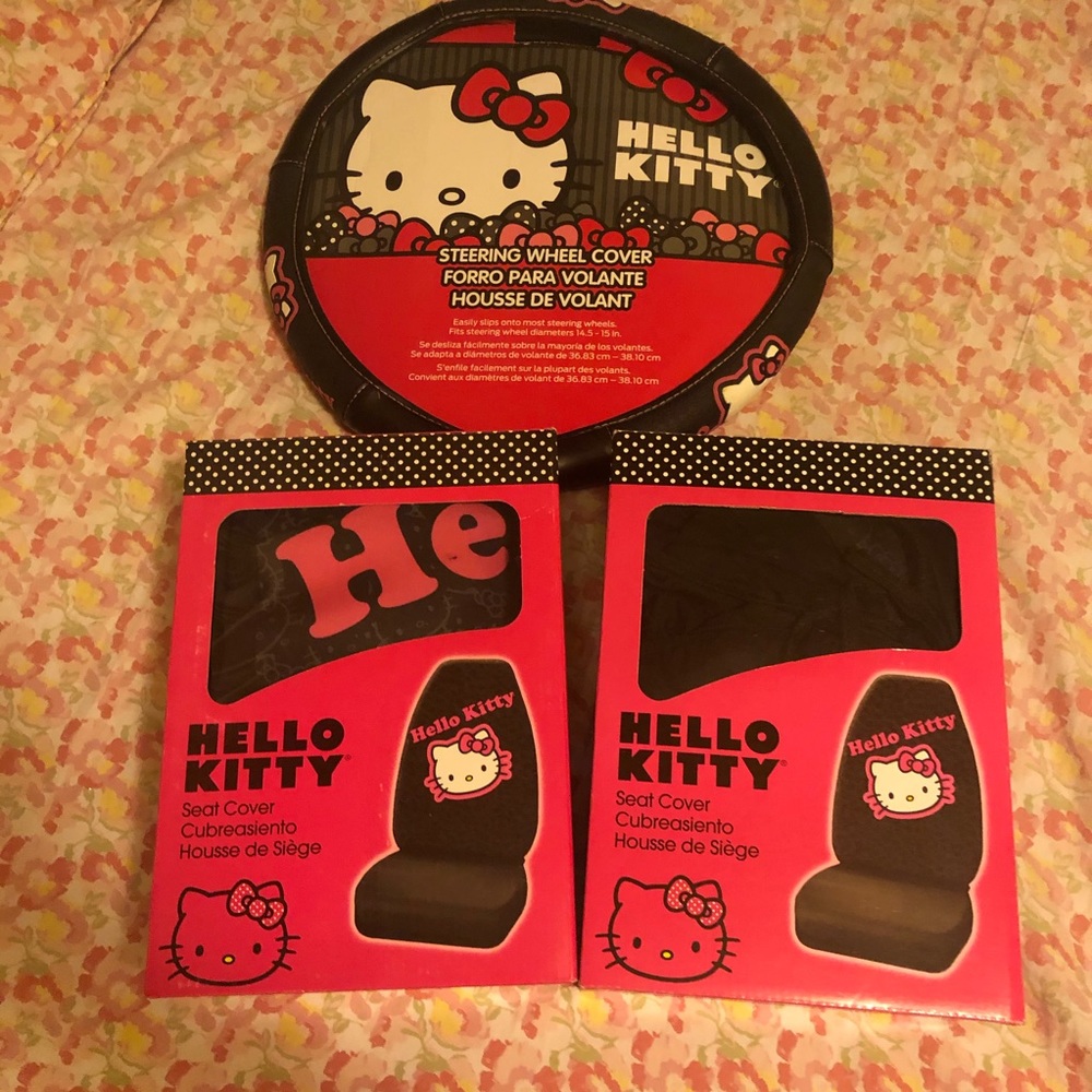 Hello kitty seat covers and steering wheel cover